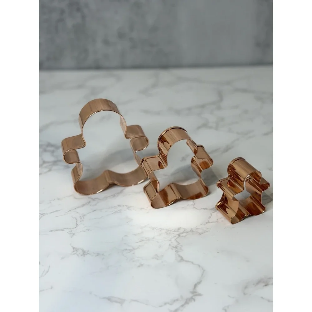Vintage Set Copper Cookie Cutters ~  Gingerbread Family in Container